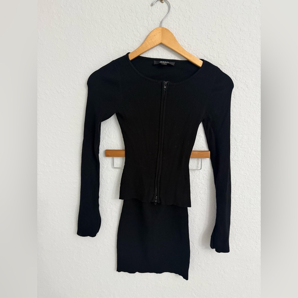Hera Collection Long Sleeve Black Set Zip-up Top & Skirt Size S